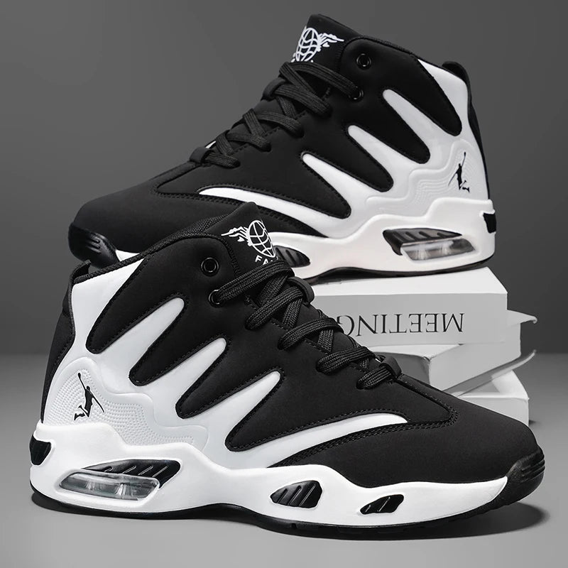 Men's Breathable Lightweight High-Top Basketball Shoes - Non-Slip Rubber Sole, Geometric Pattern Design, Suitable for Running, Training, and Casual Wear - Stylish Sneakers for All Seasons - Perfect Gift for Him, Durable Baske