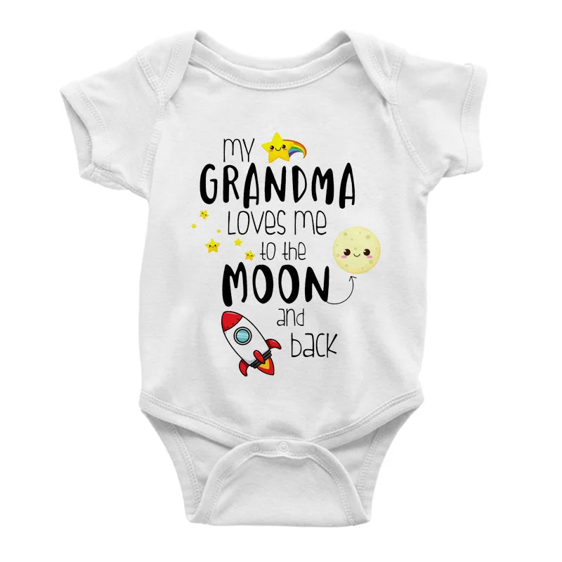 MY GRANDMA LOVES ME TO THE MOON AND BACK Funny Newborn Onesies Cut Baby Girl Boy Clothes High Quality Infant Bodysuit