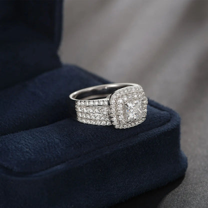 Newshe Certified Moissanite Weddings Ring Set for Women Luxury 925 Sterling Silver Halo Princess Cut Elegant Jewelry