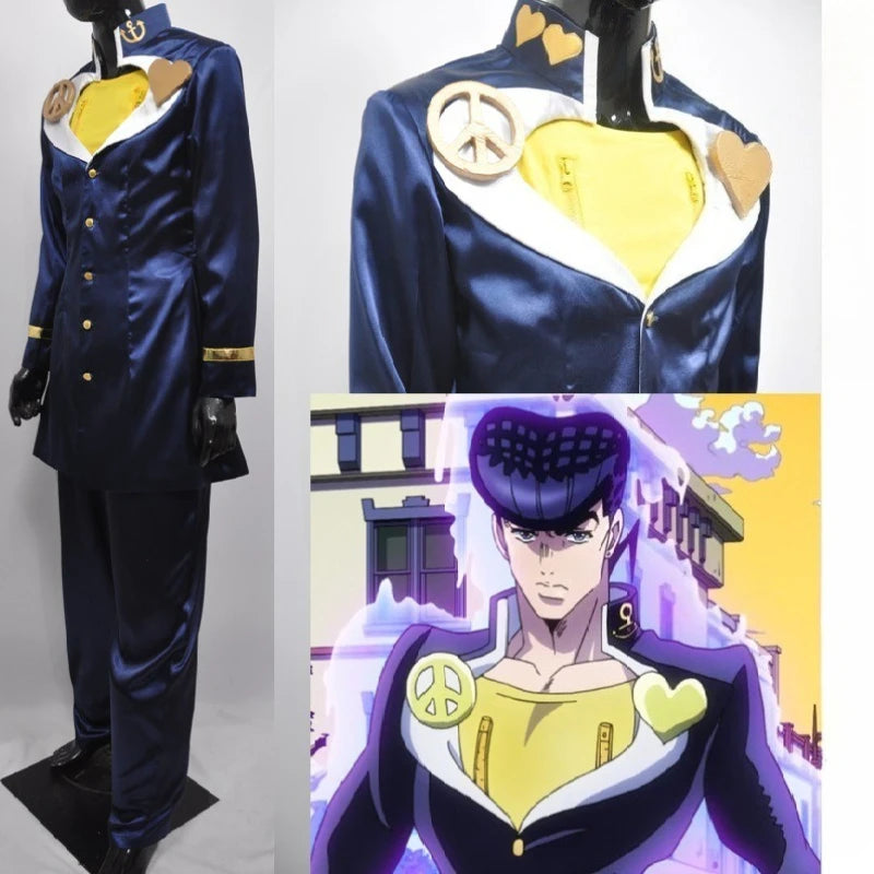 Anime JOJO Bizarre Adventure Josuke Higashikata Cosplay Costume Blue Jacket Uniform Set Party Carnival Halloween Outfits