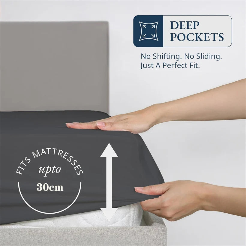 Organic Egyptian Cotton Fitted Sheet with Elastic Bands Luxury 1000TC Mattress Cover Non Slip Machine Washable 140/160/180/200cm