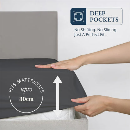 Organic Egyptian Cotton Fitted Sheet with Elastic Bands Luxury 1000TC Mattress Cover Non Slip Machine Washable 140/160/180/200cm