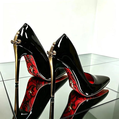 9CM-12CM Fashion Womens High Heel High Quality Metal Scepter Stiletto Pointed Leather Women Shoes Premium Single Shoes for Women