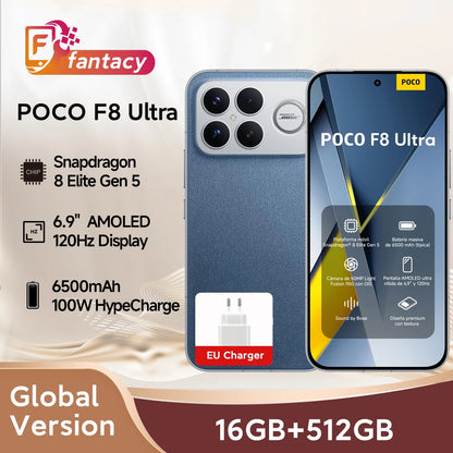 Global Version POCO F8 Ultra Smartphone Snapdragon 8 Elite Gen 5 6500mAh Battery 100W HyperCharging 50MP 6.9" 120Hz Display NFC