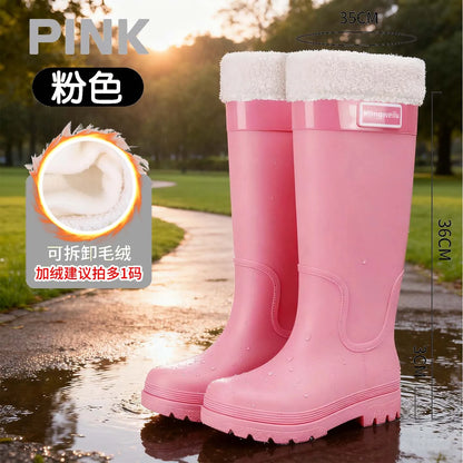 High-top rain boots, women's rain boots, lined adult outer wear, waterproof hiking boots, anti-slip shoes, durable sole