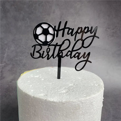 New Football Happy Birthday Cake Topper Decoration Basketball Tennis Rugby Acrylic Kids Party Gift Cake Toppers Baking Supplies