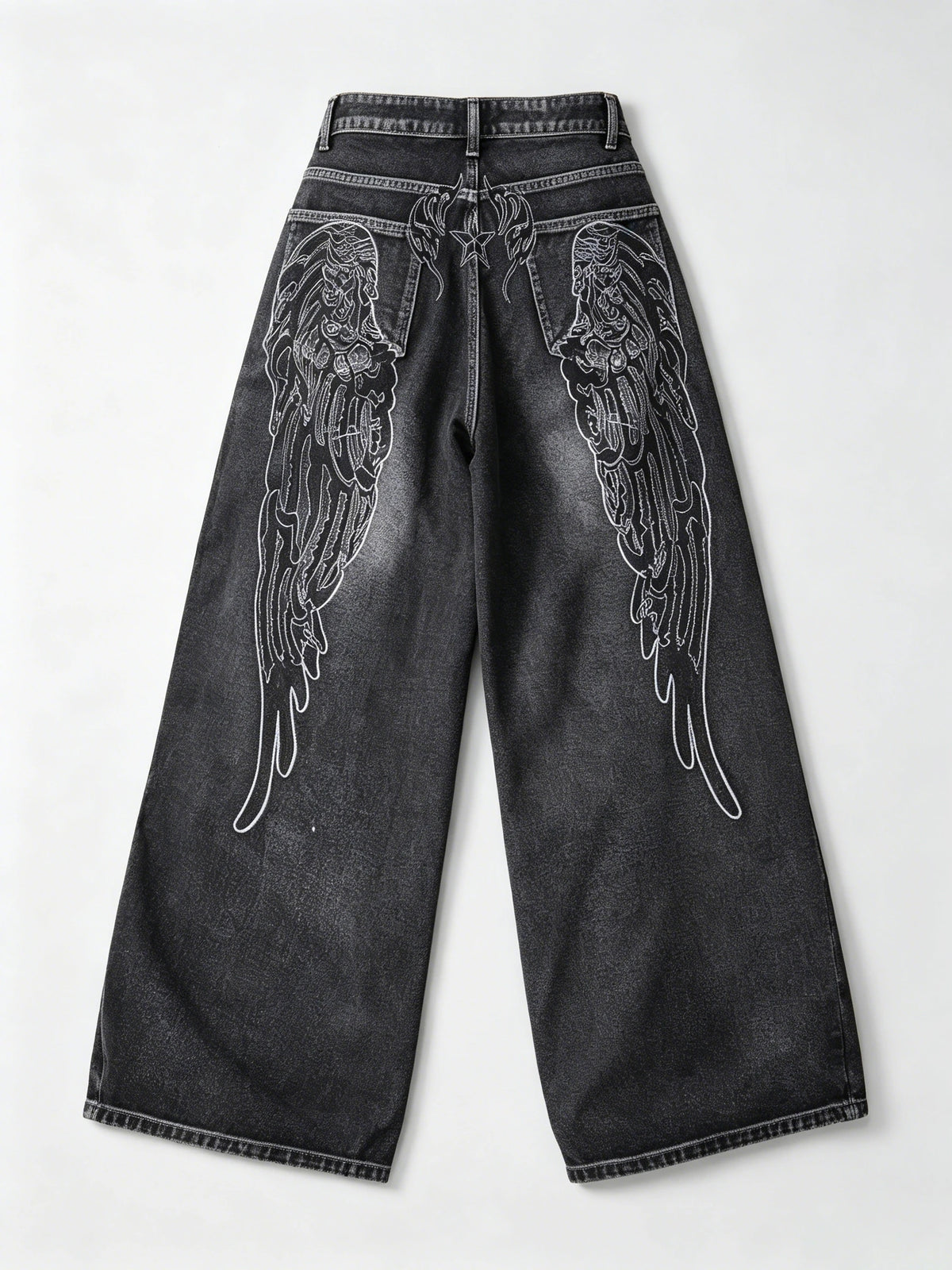 1 Pc American Retro Creative Wing Embroidered Women's High-Waisted Jeans, Fashionable And Versatile Slimming Wide-Leg Trousers