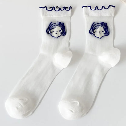 Transparent Crystal Silk Socks Women Fashion Ultra-thin Summer Harajuku Crew Socks Flower Streetwear Elastic Long Mesh Socks