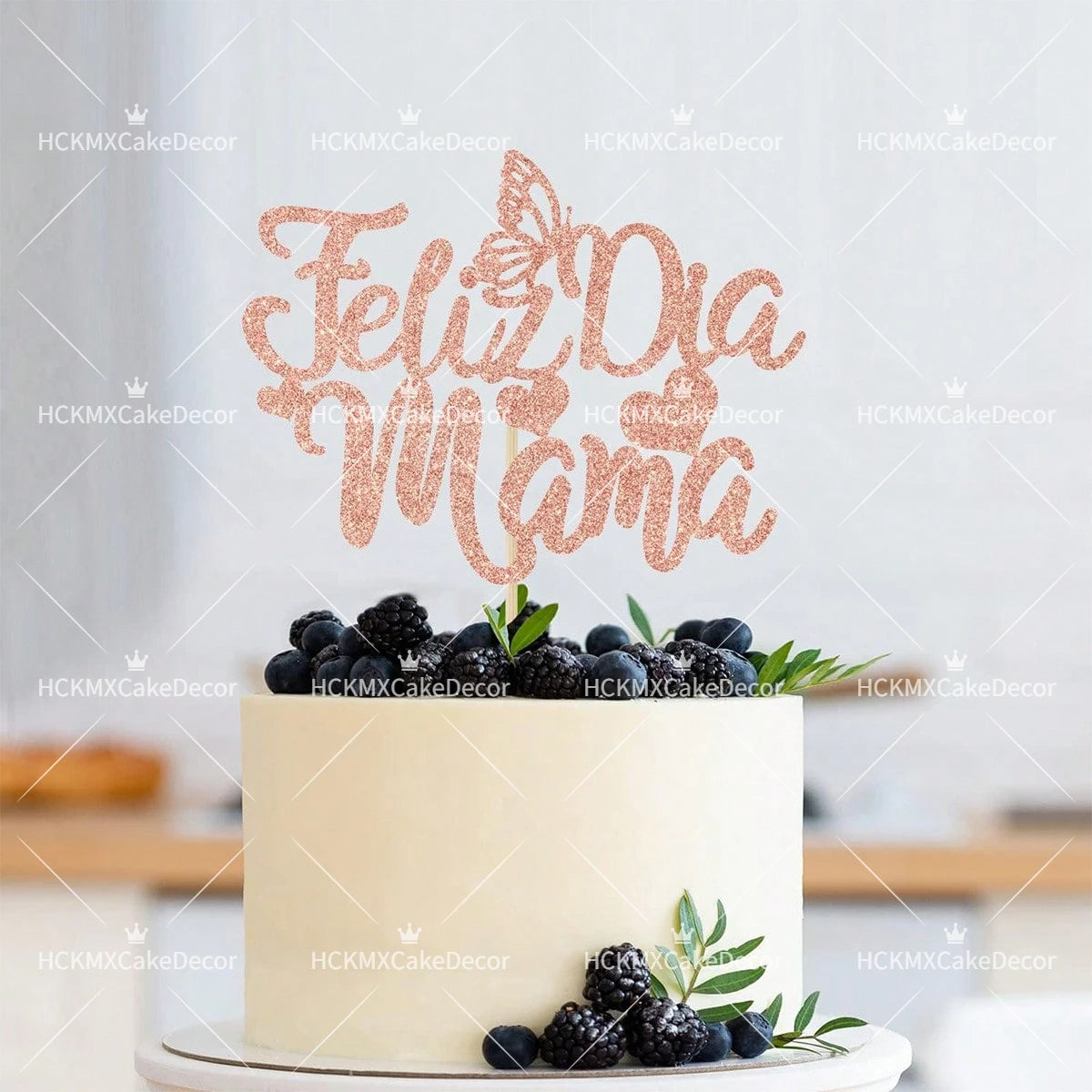3pcs Feliz Cumpleanos Mama Cake Topper Pink Glitter Spanish Birthday Cake Decoration with Butterflies