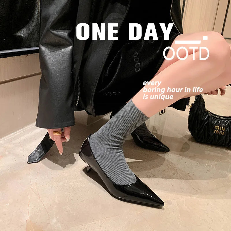 MKKHOU Fashion Pumps New High Quality Real Leather Simple Pointed Shallow Elegant High Heels Daily Commuter Women Shoes
