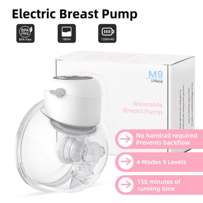 Wearable Breast Pump Hands Free Electric Breast Pumps Comfort Milk Collector with LCD Display 4 Modes & 9 Level, 300mmHg MAX