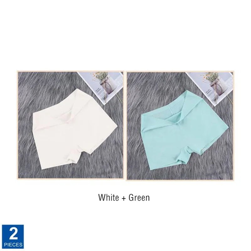 2Pcs Women Ice Silk Boxer Panties Cotton Crotch Antibacterial Underpants Sexy Seamless Safety Pants Thin Fast Dry Underwear