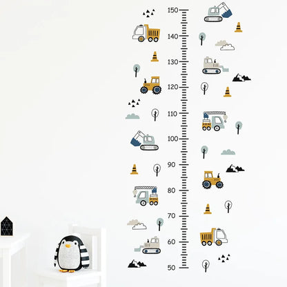 Cartoon Car Height Measurement Wall Stickers for Waterproof Removable PVC Kids Room Kindergarten Home Decoration