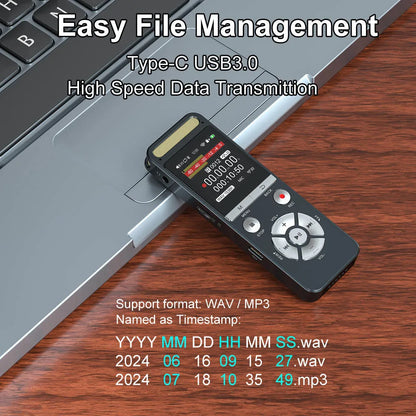 Professional AI Voice Recorder 9126KBPS Hi-Res Audio for Interview Meeting Lecture Evidence Collection Noise Reduction Recorder