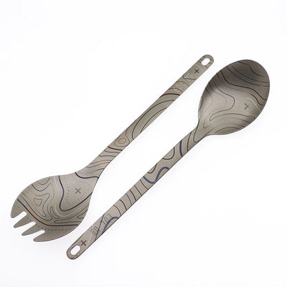 Colourful Pattern Outdoor Camping Picnic Barbecue Tableware Titanium Fork Spoon Outdoor Camping Picnic Tableware