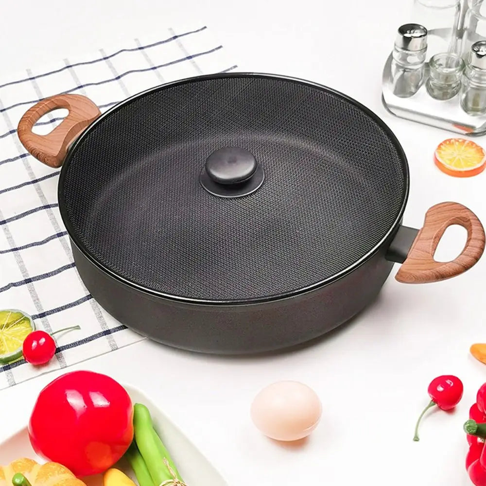 Black Splatter Screen Anti Grease Frying Pan Oil Splash Guard Fine Mesh Splash Guard Cover Lid Gadget Kitchen Tool with Handle