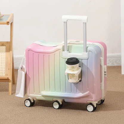 Gradient Color kids' Luggage Can Ride Small Travel Boarding Box with Cup Holder and Combination Lock 20/22inch Suitcase Children