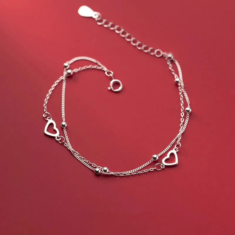 925 Sterling Silver Hollow Heart Bracelets for Women Girls Vintage