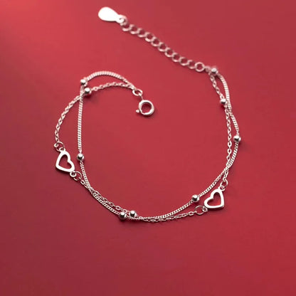 925 Sterling Silver Hollow Heart Bracelets for Women Girls Vintage