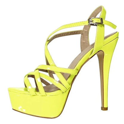 LOSLANDIFEN 2026 NEW 14CM Platform High Heels Sandals Sexy Ankle Strap Open Toe Gladiator Party Dress Women Shoes Plus Size 44