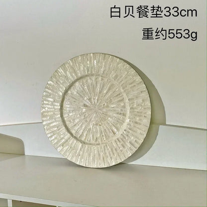 Decorative Plate Natural Shell Wood Plates Set Golden Beads Glass Steak Pasta Serving Tray Dinner Decoration Kitchen Tableware