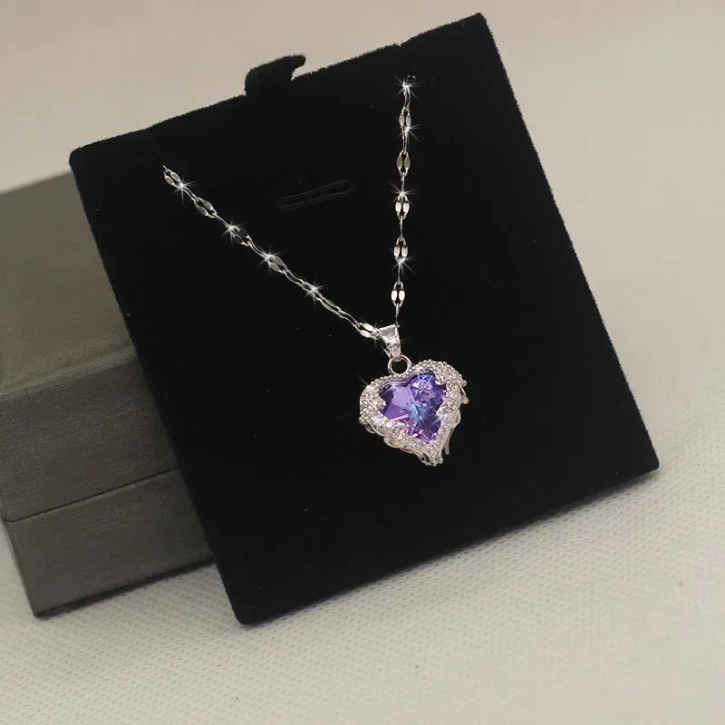 Trendy Heart Stainless Steel Zirconia Necklaces For Women Girls Love Gold Color Metal Necklace Party Birthday Daily Jewelry