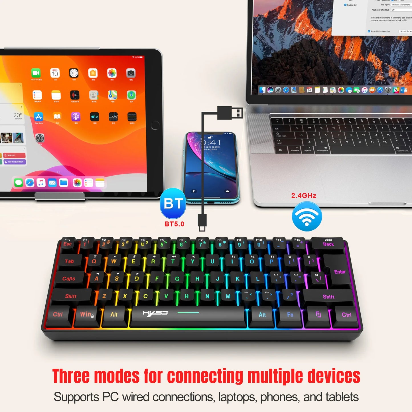 Wireless keyboard mouse combo Bluetooth key board  60% kit 2.4Ghz computer white Gamer keyboards Mice combos set teclado pc