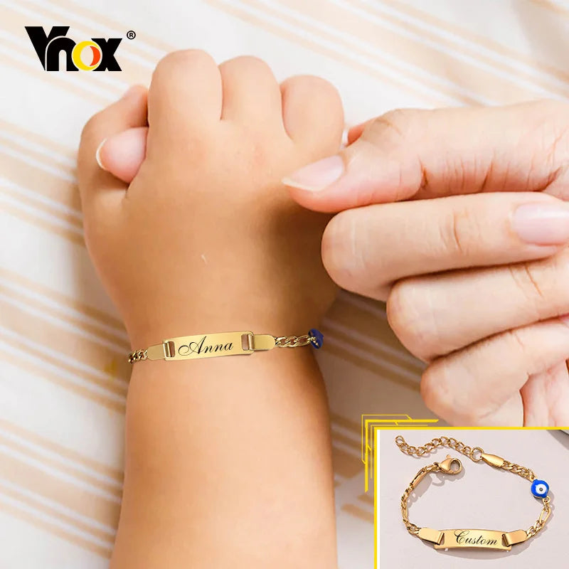 Vnox Custom Engrave Mom Duaghter Son Name Baby Bracelets, Anti Allergy Stainless Steel Baptism Love Gifts, Adjustable Jewelry