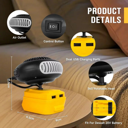For Dewalt 20V MAX Battery Cordless Portable Space Heater, Indoor Outdoor Winter Warmer with USB Charging Port