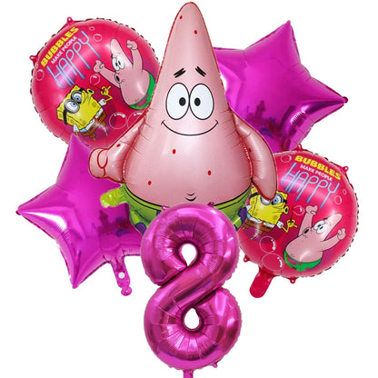 6Pcs SpongeBob Patrick Star Balloon set Birthday Party Golde Blue Numbers Balloons Boys Girls Baby Shower Party Supplies Gifts