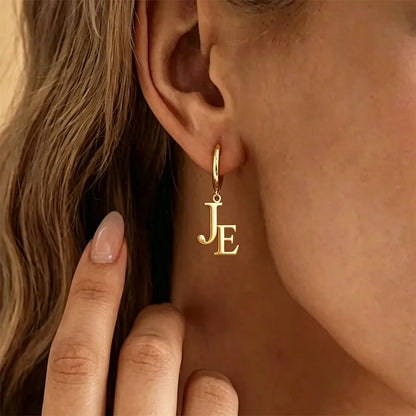 Custom Initial Letter Hoop Earrings Personalized Monogram Alphabet Pendant Gold Stainless Steel Earring Custom Name Jewelry Gift