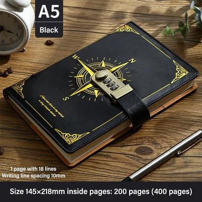 New 200 Sheets A5 Notebook Retro Password Book With Lock Thickened Creative Diary Book Students Notepad Stationery