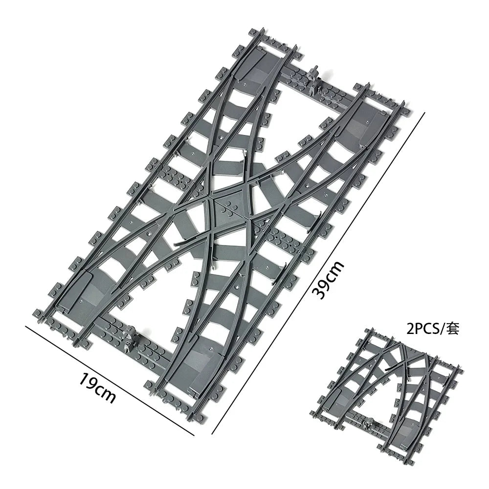 City Trains Railway Flexible Tracks Forked Straight Curved Rails Switch Kids DIY Building Block Bricks Track Toys For Children