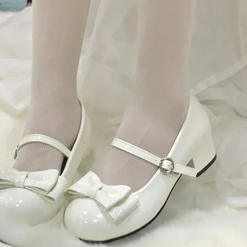Shallow Mouth Small Leather Shoes Summer New Round Toe Cute Bow Versatile Kitten Heel Single Shoes