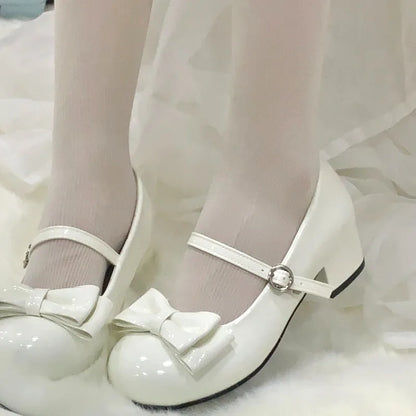 Shallow Mouth Small Leather Shoes Summer New Round Toe Cute Bow Versatile Kitten Heel Single Shoes