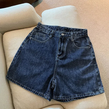 High-Waist Wide-Leg Denim Shorts | Slimming A-Line Loose Fit | Women's Regular Casual Shorts