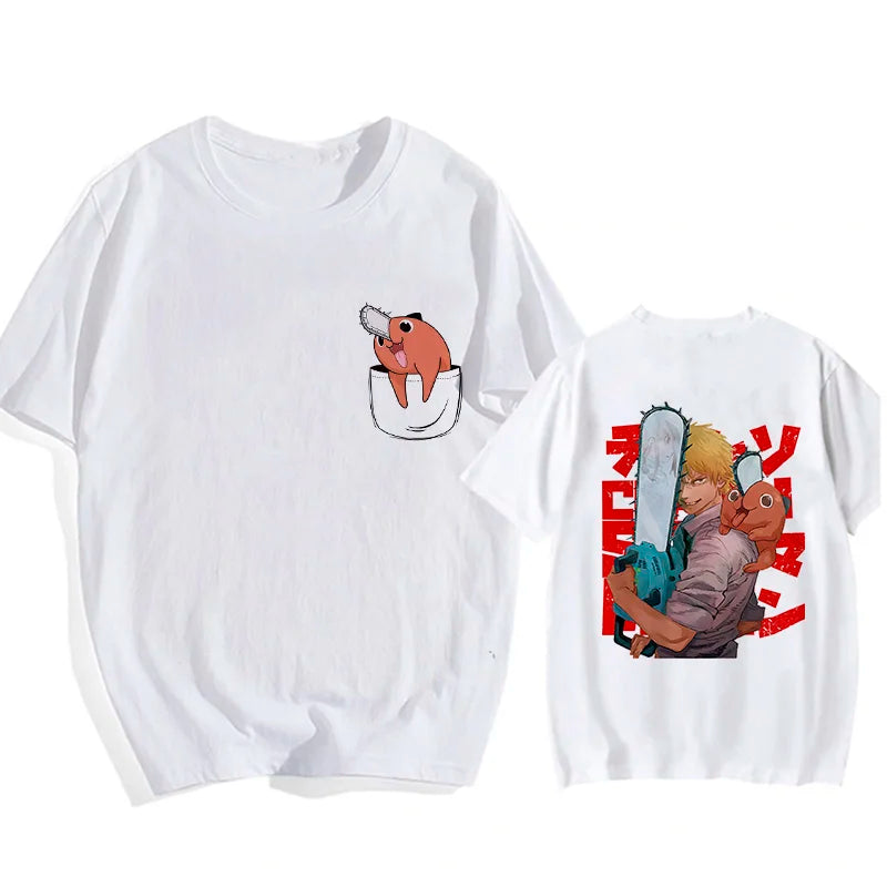 90s Japanese Anime Chainsaw Man T Shirt Cartoon Pochita T-shirt Makima Harajuku Graphic Tees Unisex Clothing Tops Tshirt Manga