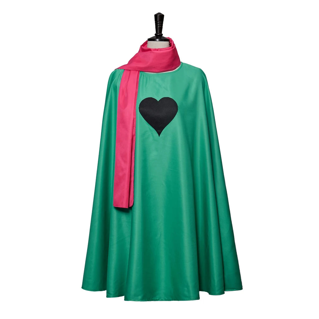Deltarune Ralsei Cosplay Full Set, 3 Pieces Green Cloak, Wizard Hat & Pink Scarf, Halloween Game Role Play Costume