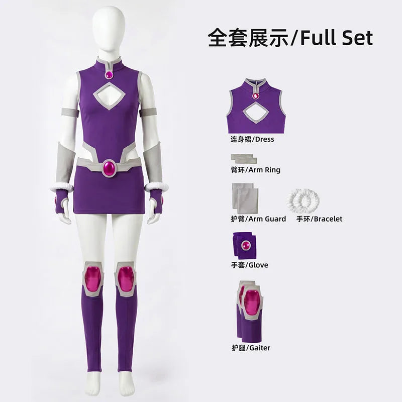 Koriand'r Cosplay Costumes Starfire Adult Women Purple Battle Suit Bodysuit Con Fantasy Outfits For Halloween Role Play Party