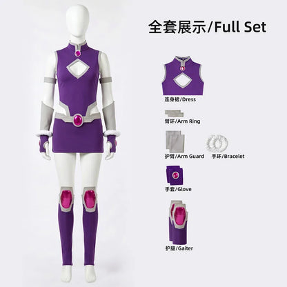 Koriand'r Cosplay Costumes Starfire Adult Women Purple Battle Suit Bodysuit Con Fantasy Outfits For Halloween Role Play Party