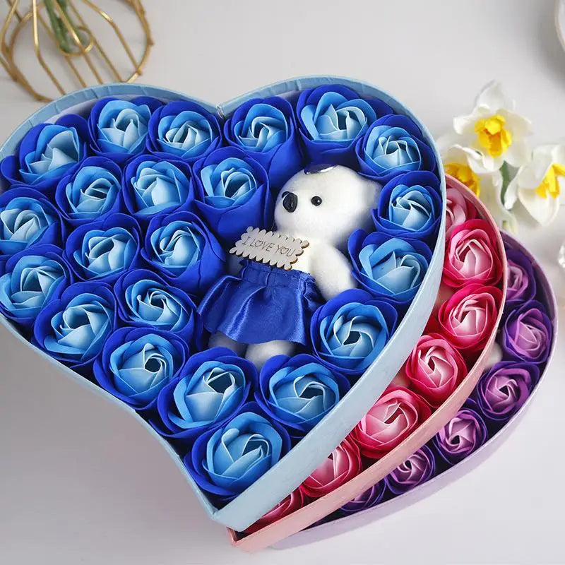【P】Flower Red Pink Soap Rose Love Gift Box With Bear Valentine's Day Mother's Day Anniversary Gift Wedding Party Decorations
