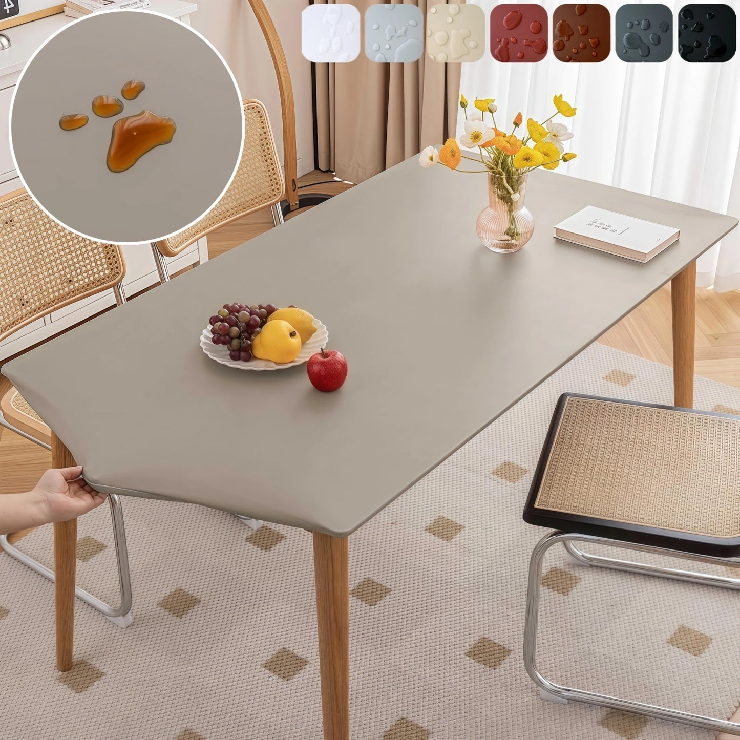 Waterproof Table Cloth Picnic Elastic PU Leather Fitted Edged Table Cloth Stretch Square/Rectangle Table Cover Wipe-Clean