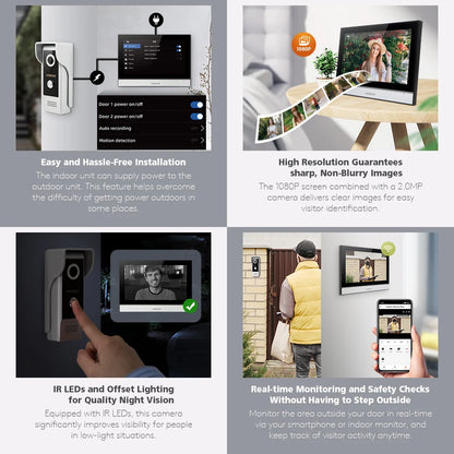 Tuya Smart APP WIFI HD 10” Video Doorphone Entry Intercom System 4 Wire IP65 1080P Doorbell Camera Recording Snapshot