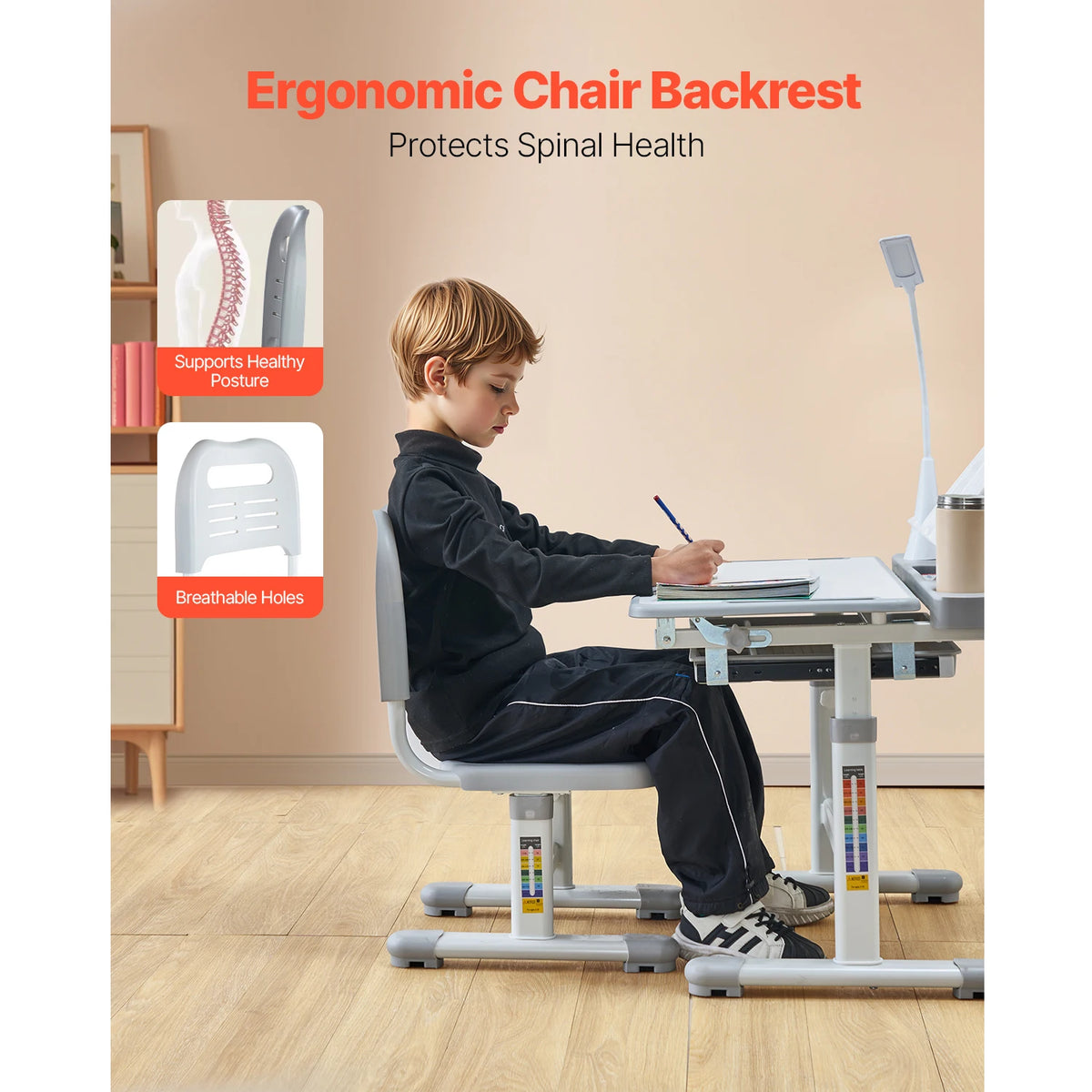 SucceBuy Kids Study Chair and Desk Set Study Desk and Chair for Kids with Table Lamp Adjustable Height  for Bedroom & Study Room