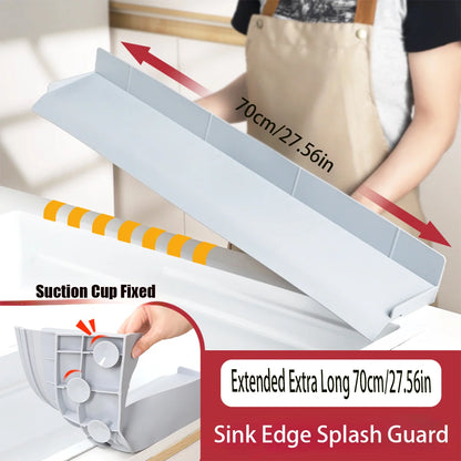 70cm Kitchen Sink Water Baffle Splash Guard with Suction Cups Cream White/Gray
