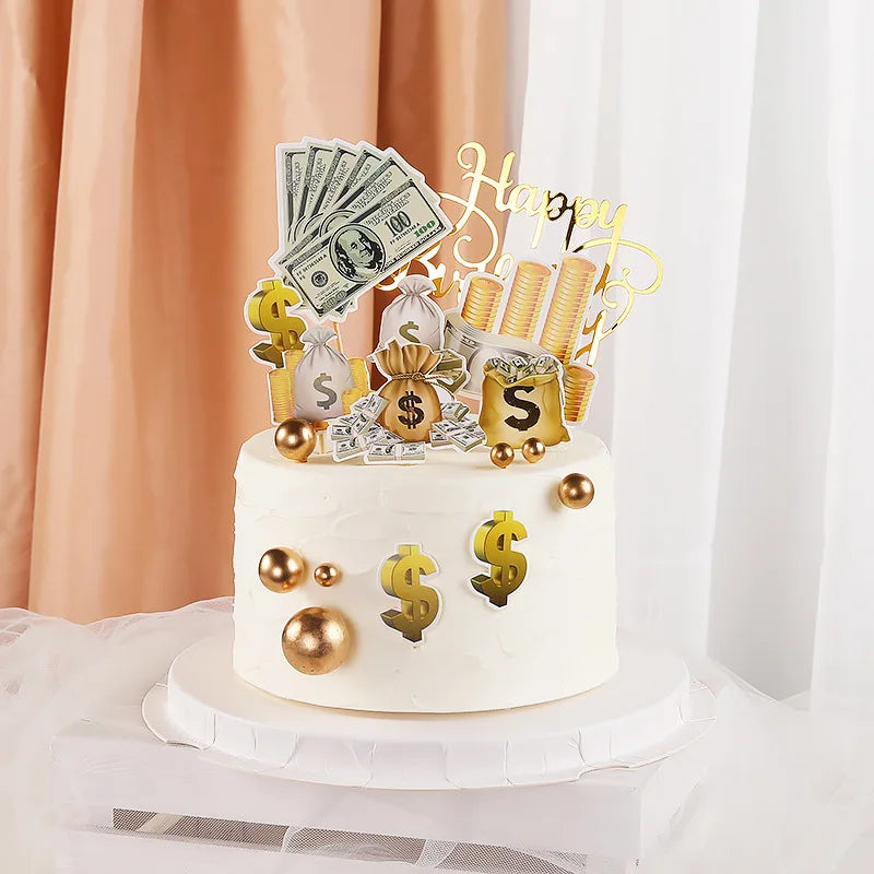 5pcs/set Cake Topper Car Money Wristwatch DIY Cake Cupcake Toppers Boys Men Happy Birthday Party Wedding Dessert Decor Flags New