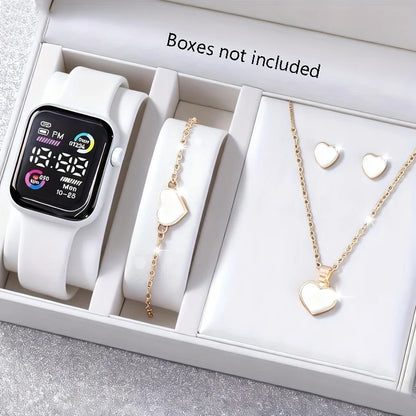 6-Piece Set of Fashion Electronic Watch Necklace Earrings Ring Set for Teenagers Boys and Girls, the Best Choice for Friend