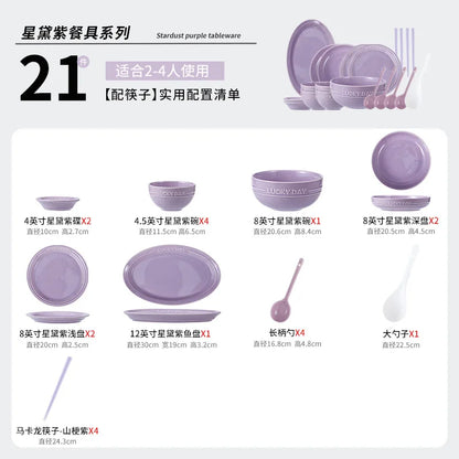 LingAo--Ceramic Purple Household High Appearance Level Solid Color Bowl, Plate, Soup Bowl, Tableware Set