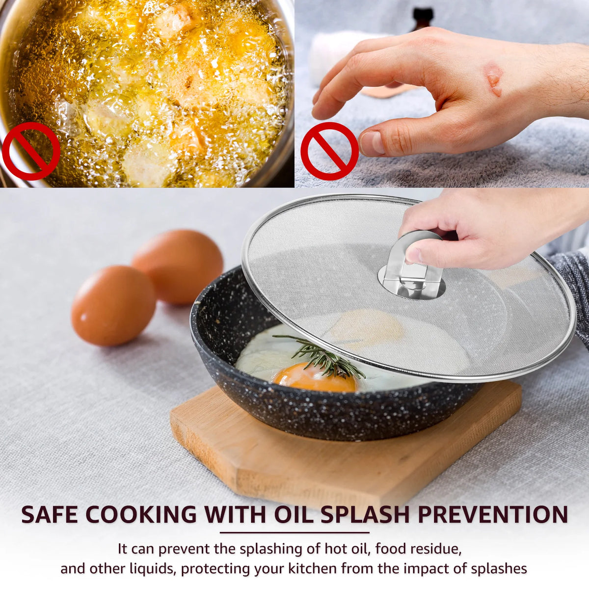 3pcs Splatter Guard Stainless Steel Grease Splatter Screen Oil Cap Pan Mesh for Kitchen Cooking Frying Guard Screen Splash Cover