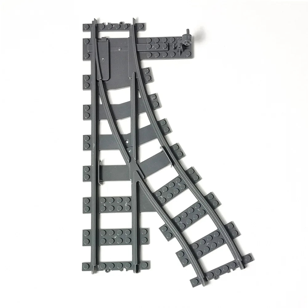 City Trains Railway Flexible Tracks Forked Straight Curved Rails Switch Kids DIY Building Block Bricks Track Toys For Children